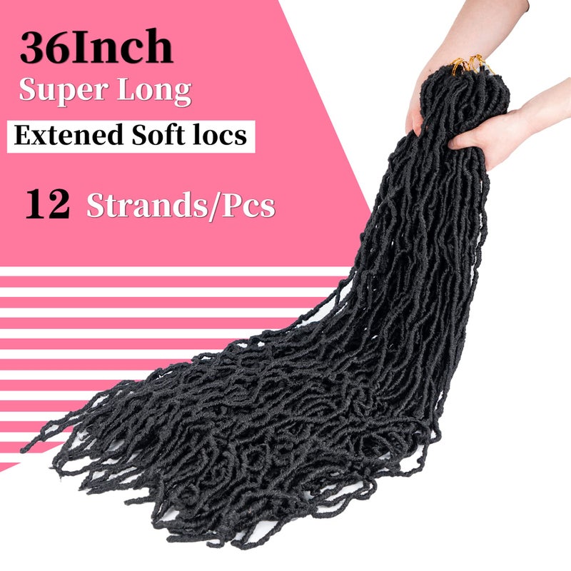 FALEMEI 36 Inch New Soft Locs Crochet Hair Faux Locs Crochet Braids Hair 6 Packs/lot Super Long Goddess Locs Dreadlocs Synthetic Hair Extend Pre Looped Natural Soft Locs Braiding for Women (36 Inch, 1B) - Image 3